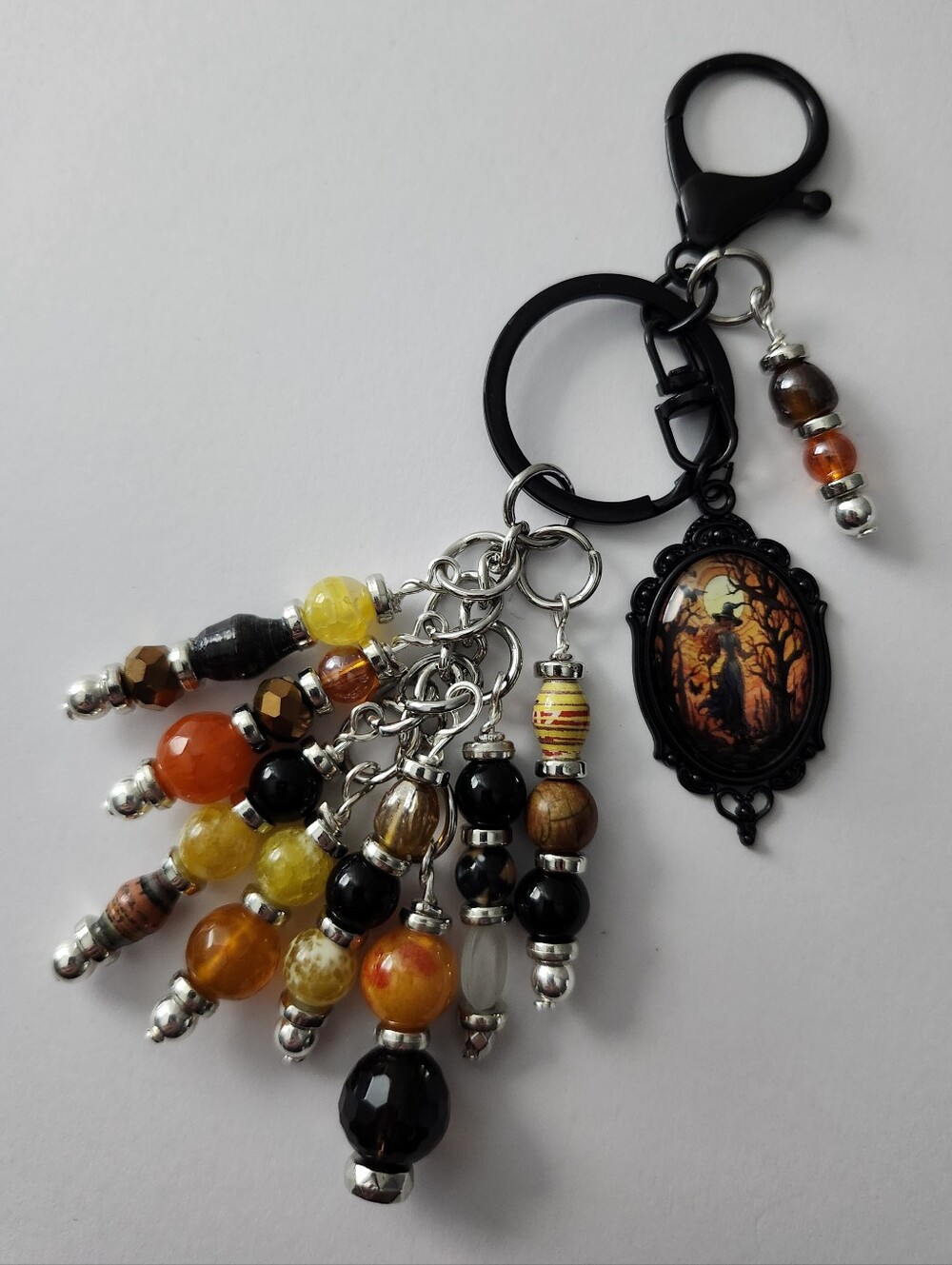 Halloween Witch Cameo Purse Charm or Keychain Agate Jasper Paper Handcrafted